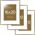 Homeforia Picture 16x20 Bronze Frame, High End Metal 16x20 Brass Poster Frames with Mat 11x14 for Photo, 16 x 20 Frame Matted to 11 by 14 Print, 20x16 Hanging Frames, Tempered Glass, Wall Kit, Set of 3