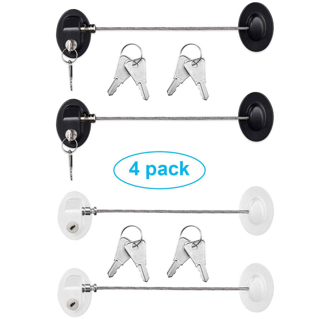 Hotop 4 Pack Cabinet Locks with Keys Mini Fridge Refrigerator Locks for Kids Toddlers Self Adhesive Child and Baby Proofing Safety for Deep Freezer Drawers Doors Latch(White and Black)