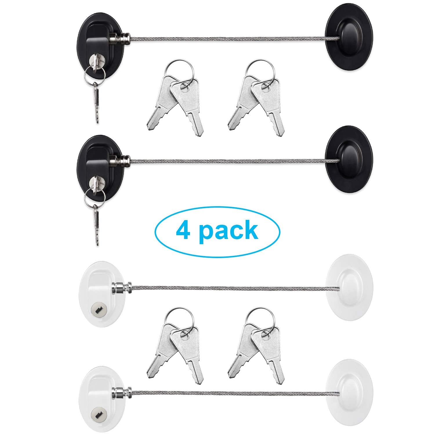 Hotop 4 Pack Cabinet Locks with Keys Mini Fridge Refrigerator Locks for Kids Toddlers Self Adhesive Child and Baby Proofing Safety for Deep Freezer Drawers Doors Latch(White and Black)