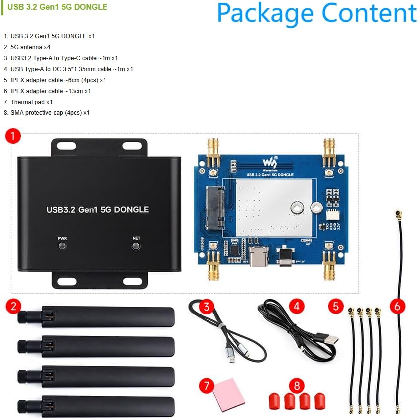 5G DONGLE Expansion Board ONLY, USB 3.2 Port, Onboard M.2 Key B Interface, Quad Antennas, Aluminum Alloy Case, 5G Module NOT Included @XYGStudy (USB 3.2 Gen1 5G DONGLE)