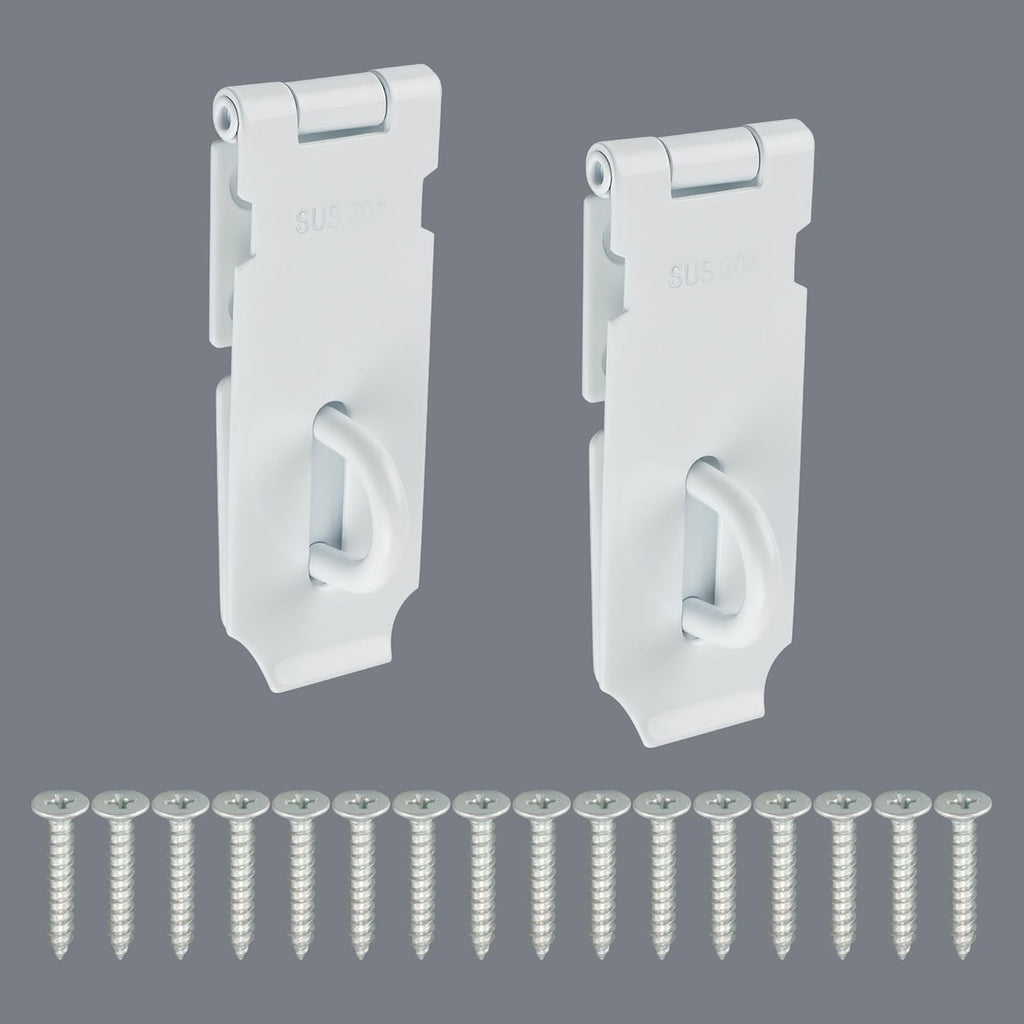 Alise 2 pcs Door Locks Hasp Latch,4 Inch SUS 304 Stainless Steel Safety Packlock Clasp Hasp Lock Latch,with Fixing Screw for External Doors Window Cabinet Pet Cage,MS9W-2P-4C