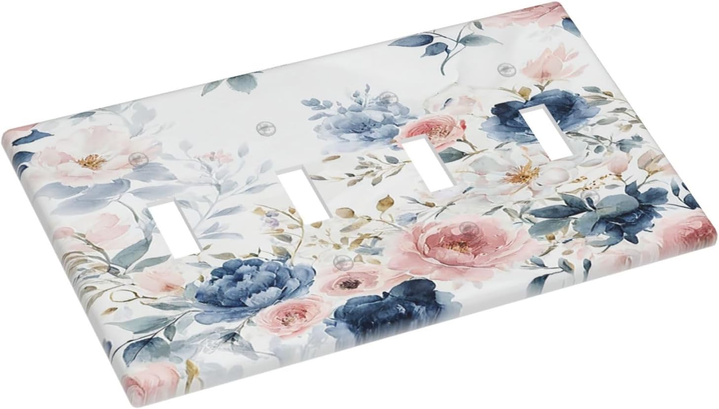Light Switch Cover Plate Elegant Watercolor Pink Blue Flowers Floral Quad Toggle Wall Plates Decorative Switch Plates 4 Gang Outlet Covers Electrical Panel Cover Faceplate for Home Decor 4.5 X 8 IN