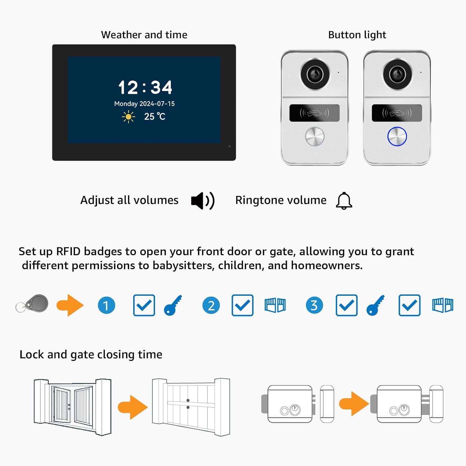 Wired Video Doorbell Apartment Intercom System, 1080P Doorbell Camera, 7-inch Touch Screen, Night Vision, Remote Unlock, Two-Way Intercom for Villa, Home, Office, with 1 Camera and 2 Monitors