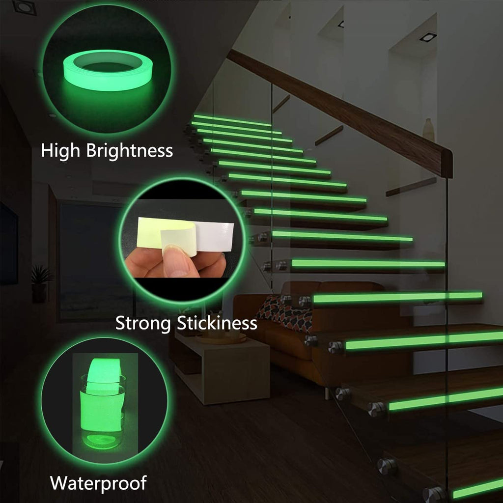 Glow Tape, 33 Feet x 0.5 Inch, Waterproof, Luminous, Fluorescent, Glow in Dark Duct Tape for Stage, Stair, Outdoor