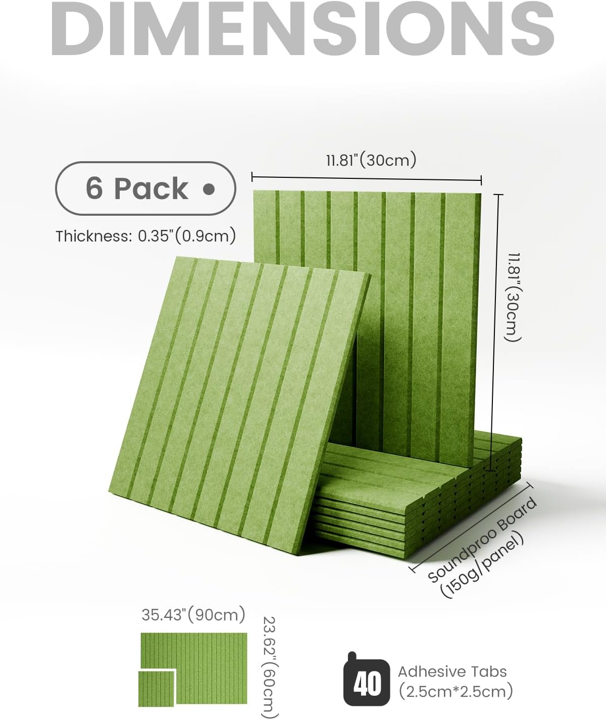 Large Felt Bulletin Board 48" x 36" Cork Board Alternative - 6 Pack with 40 Safe Removable Adhesive Tabs, Cork Boards for Walls Cork Board for Home Office Classroom Pin Board-Kelly Green