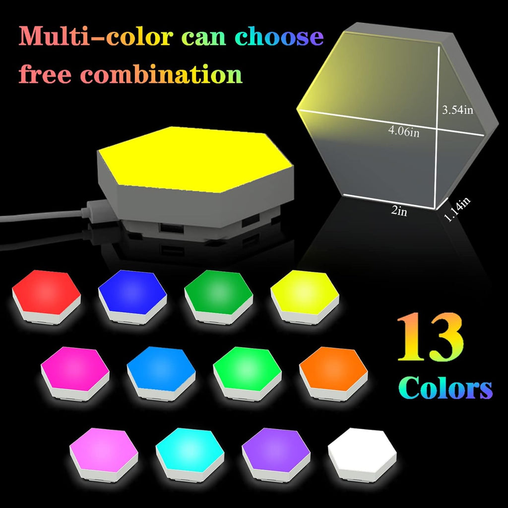 Hexagonal Wall Light Modular Touch Sensitive Lights Creative Geometry Assembly LED Hexagon Lights Suitable for Iving Room,Bedrooms,DIY Lovers, Gifts (6 Pack)