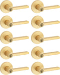 Kwikset Halifax Entry Door Handle with Lock and Key, Secure Keyed Reversible Lever Exterior, for Front Entrance and Bedrooms, Satin Brass, 10 Pack, Pick Resistant SmartKey Rekey Security