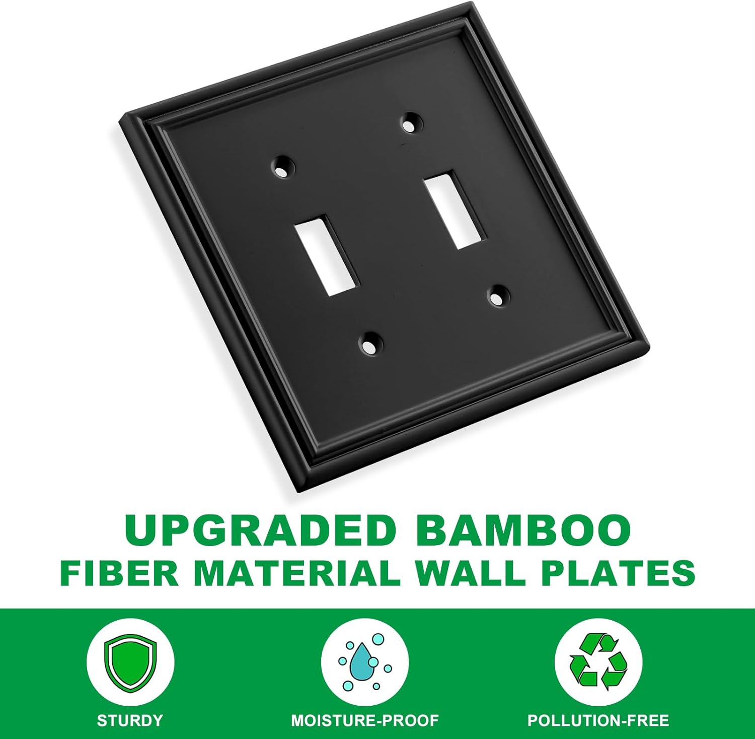 Black Modern Decorative Wall Plate Light Switch Cover Decorator Outlet Covers Rocker Switch Plates Bamboo Fiber Material Wall Plates for Kitchen Bathroom (2 Gang Double Toggle-2 Pack)