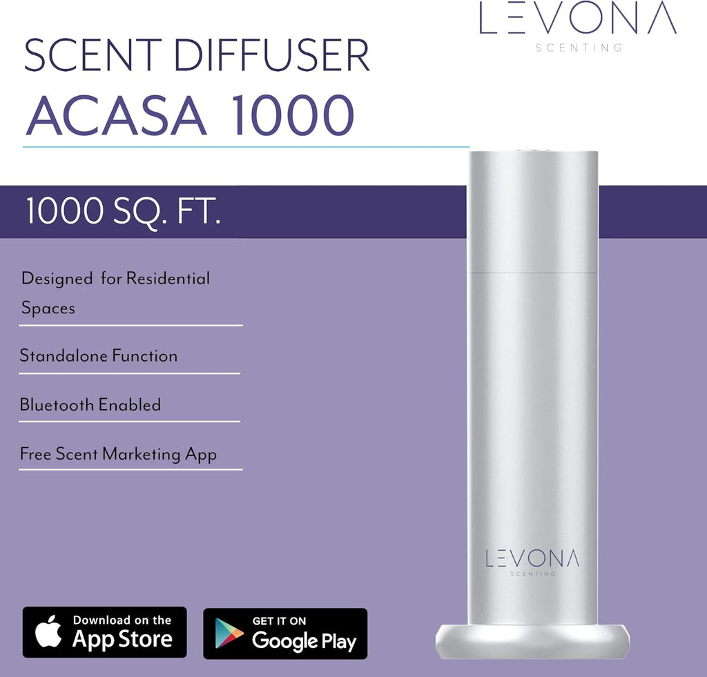 Levona Scent Waterless Diffuser - Essential Oil Aroma Smart Plug-in, Portable Scent Machine for Residential Space & Hotel, Covers 1000sqft - Acasa1000, Brushed Silver (With 120ml Oil & Cleaning Cloth)
