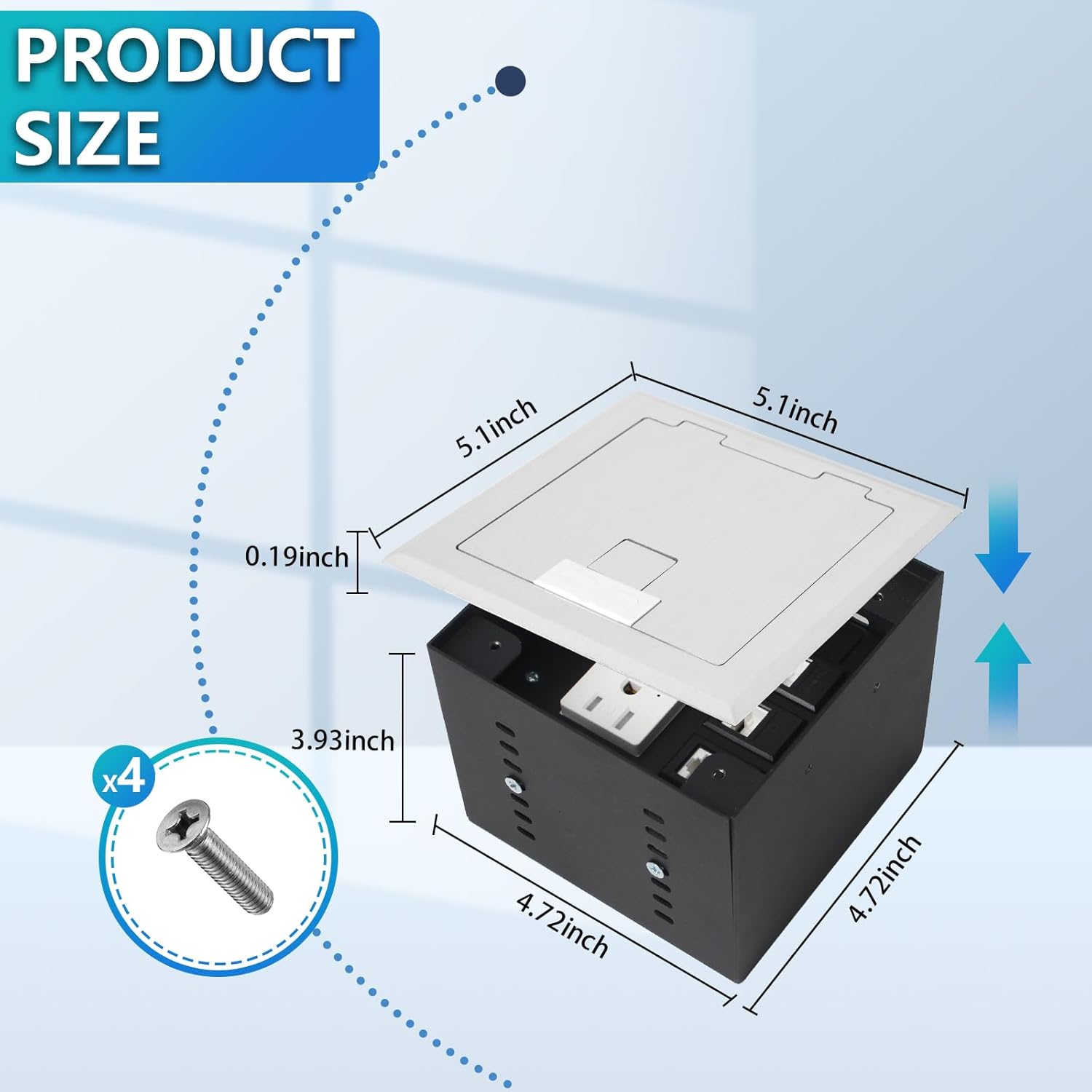 KYHSHJ Recessed Flat Hidden Socket Kit with 2 * 15A Receptacle，4.8A 1 USB-A Ports &1 USB-C Port+3-Port RJ45 Datacom Receptacle.Internal Height Adjustable，Corrosive Resistant Hardware,Silver
