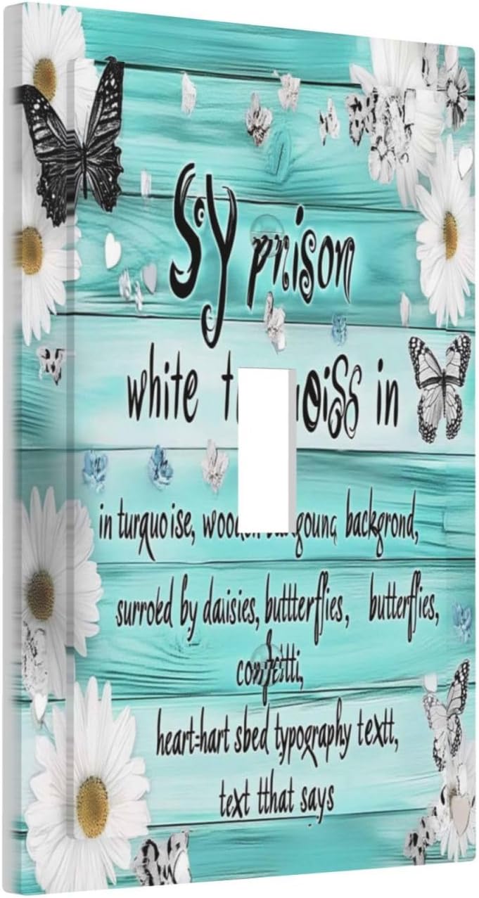 Teal Butterfly Daisy Rustic Wooden Signs Decorative Light Switch Cover 1 Gang Single Toggle Device Electrical Faceplate Switchplates Decorator Outlet Wall Plate For Farmhouse Cabin Decor