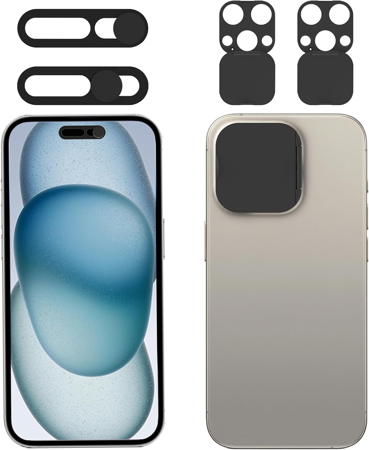 Privacy Cover Compatible for 15 Pro/iPhone 15 Pro Max with Front Camera Cover,Protect Privacy and Security But Not Affect Facial Recognition（2Pack）