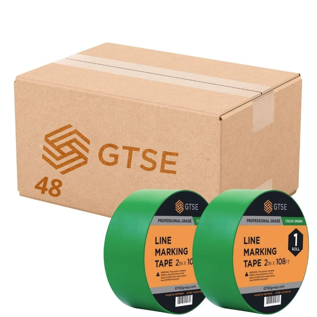 GTSE 2 inch x 108 ft Green PVC Vinyl Floor Tape, 48 Rolls, Safety Marking Tape, 6 mil Thick, Suitable for Dance Floors, Gyms, Warehouses, Sports Facilities