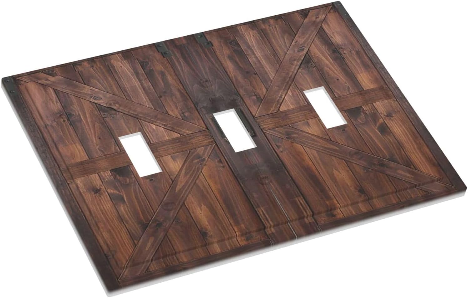 Decorative Light Switch Cover Plate Vintage Brown Farmhouse Barn Door 3 Gang Wall Plates for Electrical Outlets Triple Toggle Switch Plate Covers Outlet Covers Faceplate for Bedroom Home Decor