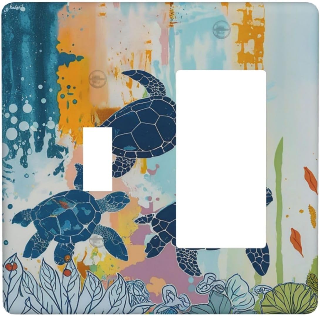 Outlet Covers Colorful Ocean Sea Turtle Marine Life 1 Toggle 1 Rocker Combination Decorative Wall Plate Electrical Switch Plates Light Switch Cover Plate for Kids room Bedroom Decor