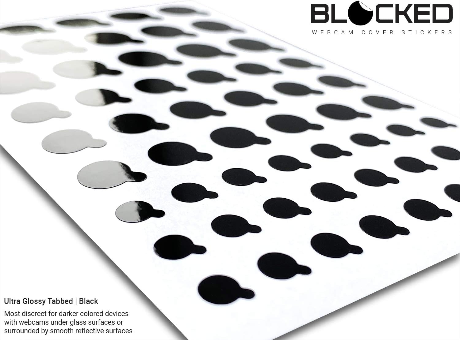 Stackable Webcam/Camera Vinyl Covers | 57 Tabbed Low-Tack Restickable Webcam Sticker | Multiple Sizes | Black 57-Pack Tabbed (Ultra Glossy)