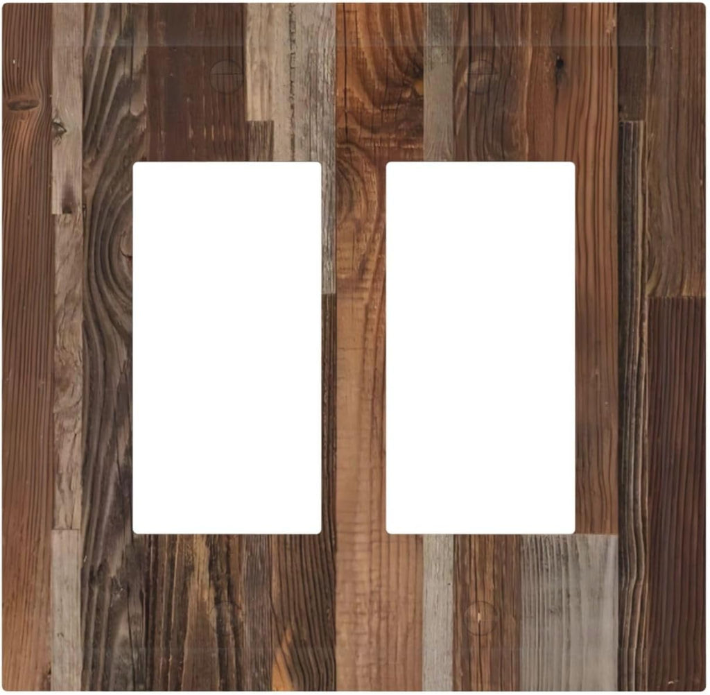 Vintage Brown Wooden Boards Print Wood Grain Decorative Outlet Covers 2 Gang Double GFCI Rocker Electrical Wall Panels Light Switch Cover Plate for Farmhouse Home Decor