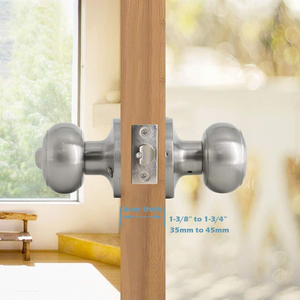 Gobrico Round Satin Nickel Keyed-alike Entry Locks Knobs 6Pack, Front Enry Door Knobs with Lock and Same Key, Round Ball Style Locksets Door Handles