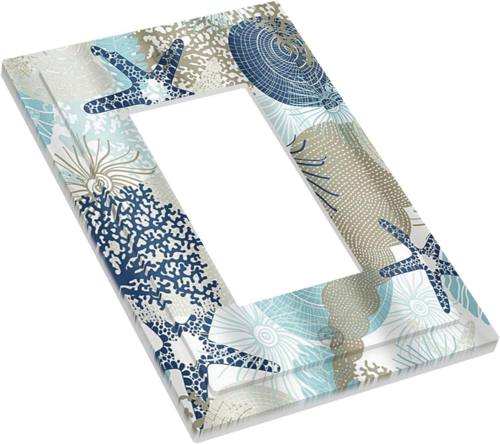 Decorative Outlet Covers Blue Starfish Brown Coral Ocean 1 Gang Rocker Light Switch Cover Plate Single Wall Plates for Electrical Outlets Switch Plate Covers Faceplate for Girlroom Home Decor