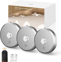 Puck Lights Cordless with Remote Control, 2200mAh Rechargeable Under Counter Lighting,3 Color Temperatures Dimmable Under Cabinet,Closet Light,Tap Light for Hallway (Silver, 3PCS)