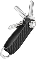 T-carbon Key Organizer, Carbon Fiber Leather Compact Key Holder, Silent Keychain, Expandable Key Case Holds Up to 8 Keys