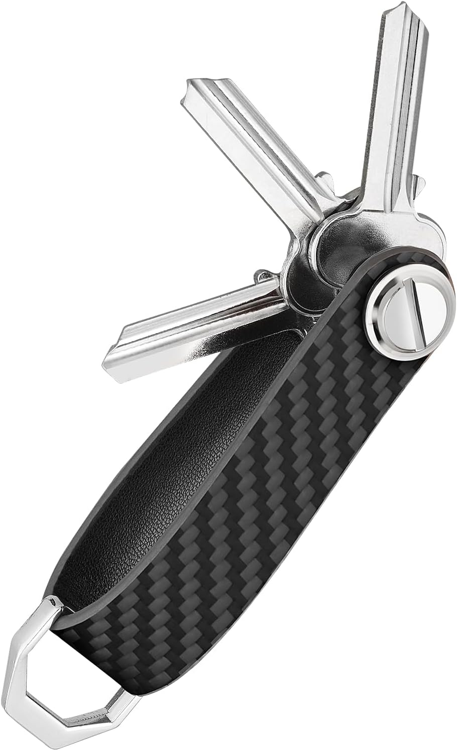 T-carbon Key Organizer, Carbon Fiber Leather Compact Key Holder, Silent Keychain, Expandable Key Case Holds Up to 8 Keys