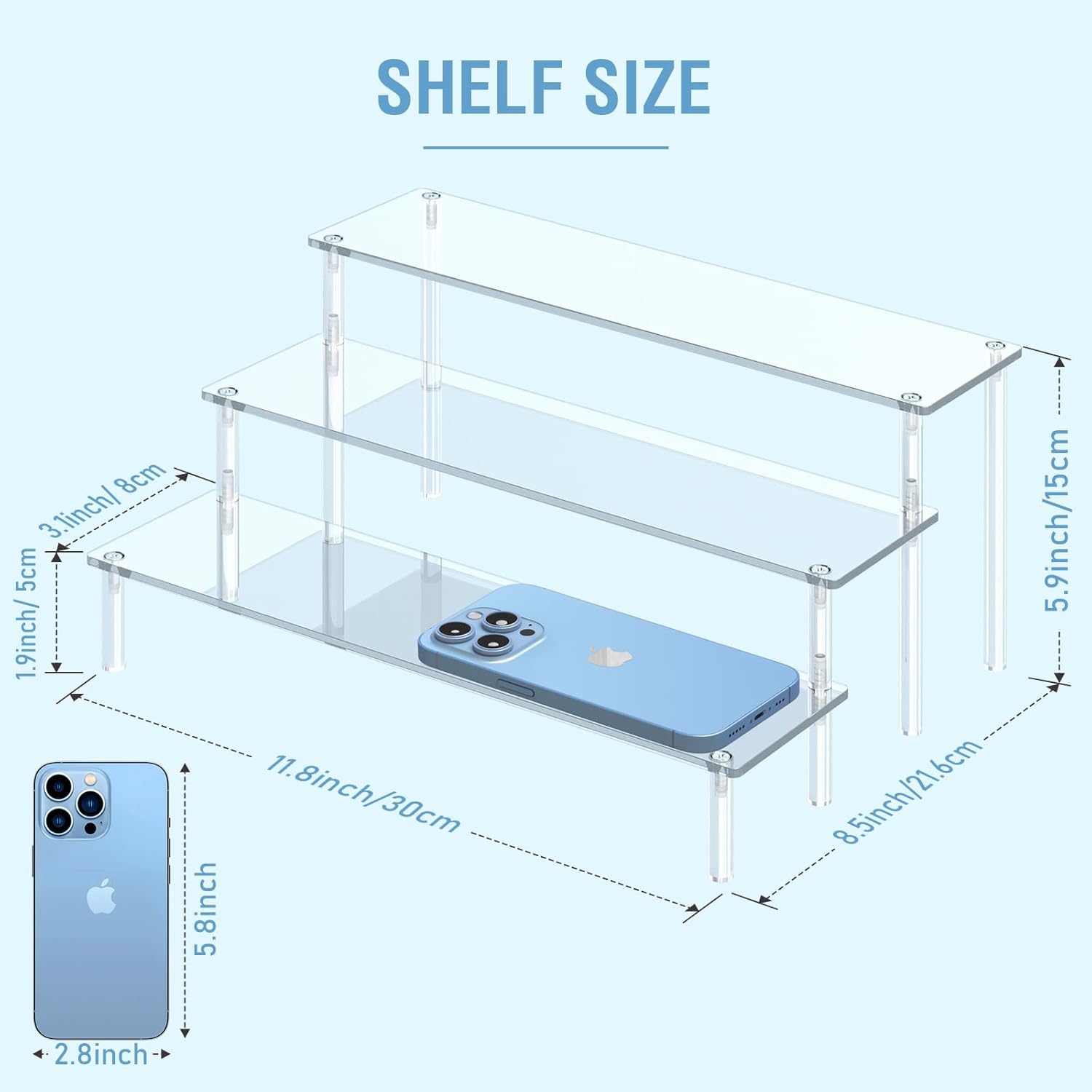 Acrylic Display Risers, 3 Tier Perfume Organizer Stand, Clear Cupcake Stand Holder, Large Shelf Risers for Figures, Dessert Shelves for Party, Display Shelf for Decoration and Organizer