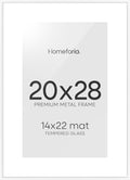 Homeforia 20 x 28 Picture Frame White, High End Metal 20x28 Poster Frames with Mat 14x22 for Photo, 20 x 28 White Frame Matted to 14 x 22 Print, 28x20 Hanging Frame, Tempered Glass, Wall Kit, Set of 1