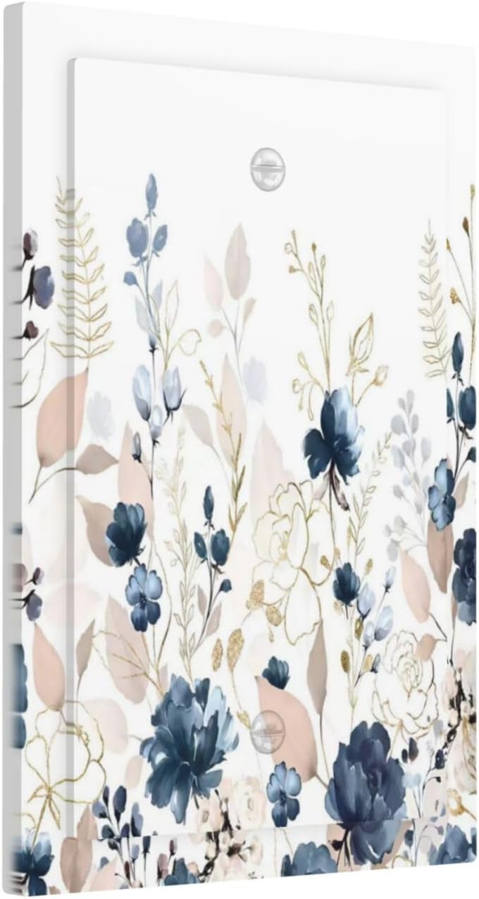 Blue Flora Boho Vintage Flower Golden Leaves Light Switch Cover Plate 1 Gang No Device Blank Electrical Wall Plates Faceplate Decorative Switch Plate Covers for Bedroom Living Room Decor