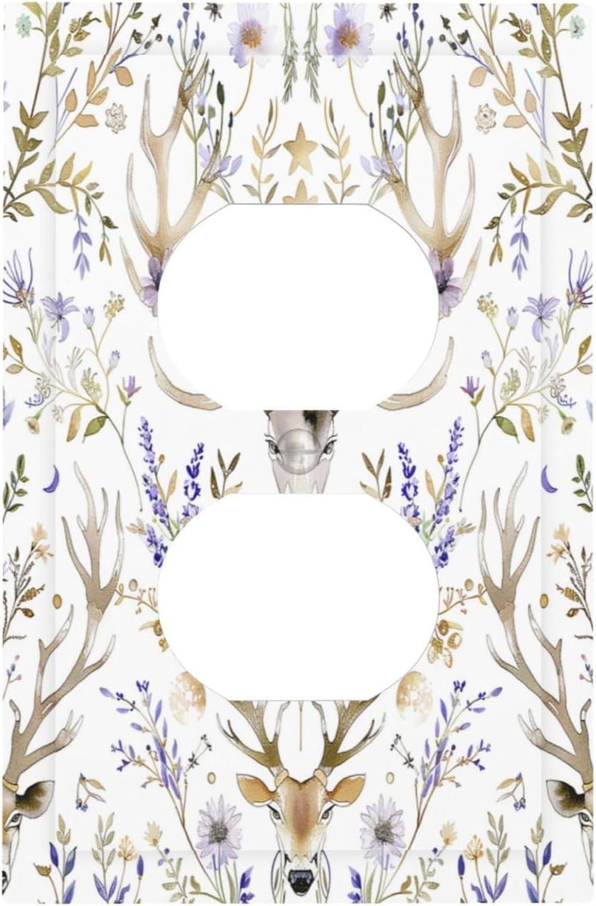 Outlet Covers Gothic Retro Floral Damask Elk Wild Flower 1 Gang Duplex Light Switch Cover Decorative Switch Plates Electrical Receptacle Faceplate Wall Plate For Bed Room Living Room