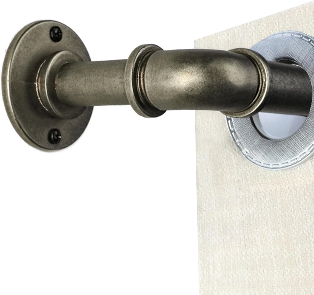 Industrial Curtain Rods 18 to 88 in,Blackout Curtain Rod,Adjustable Length,1 in Diameter Pipe,Wall or Ceiling Mounted,for Bedroom and Living Room (Antique Silver 18” to 88”)