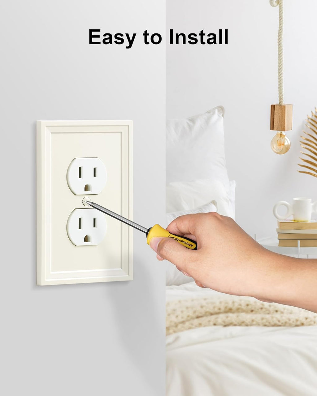 2-Pack Duplex Outlet Cover, Natural Bamboo Fiber Switch Plates and Outlet Covers, Light Almond Decorative Wall Plates for Electrical Outlets, 1 Gang Receptacle Cover, Corrosion Resistant