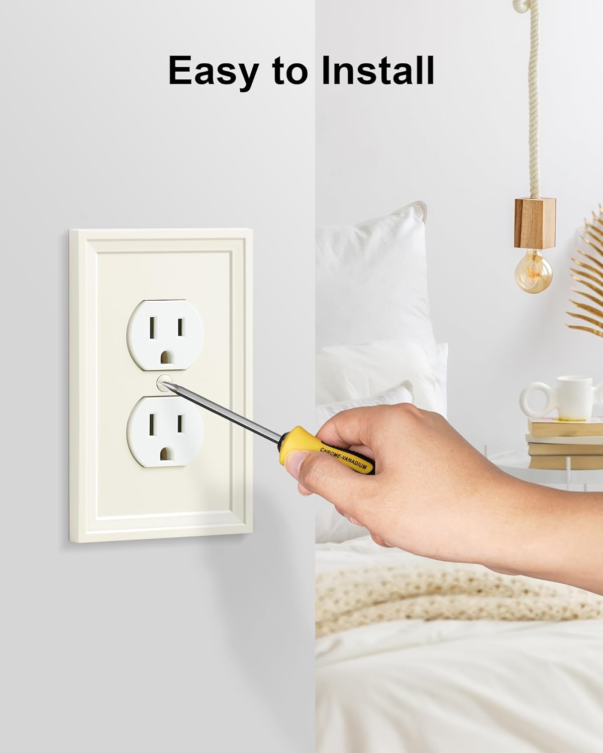 2-Pack Duplex Outlet Cover, Natural Bamboo Fiber Switch Plates and Outlet Covers, Light Almond Decorative Wall Plates for Electrical Outlets, 1 Gang Receptacle Cover, Corrosion Resistant