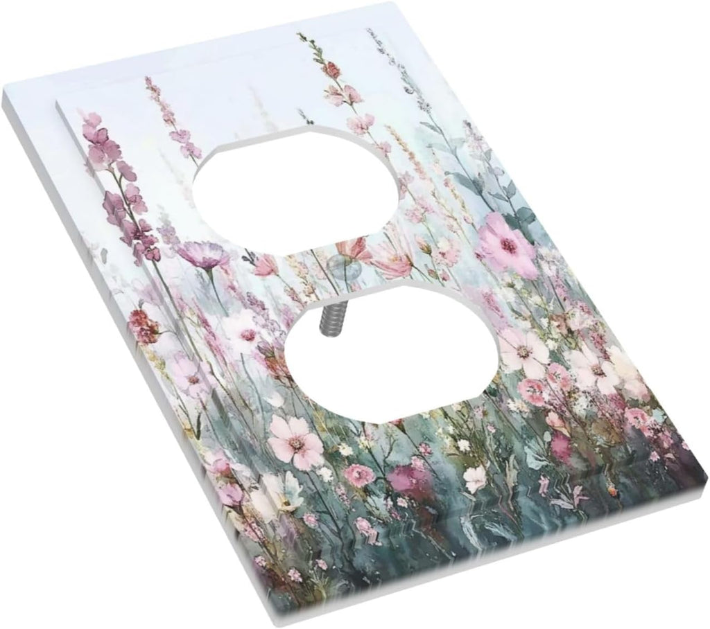 Pink Floral Watercolor Botanical Wildflowers Outlet Covers 1 Gang Duplex Light Switch Cover Decorative Switch Plates Electrical Receptacle Faceplate Wall Plate For Bed Room Living Room Decor