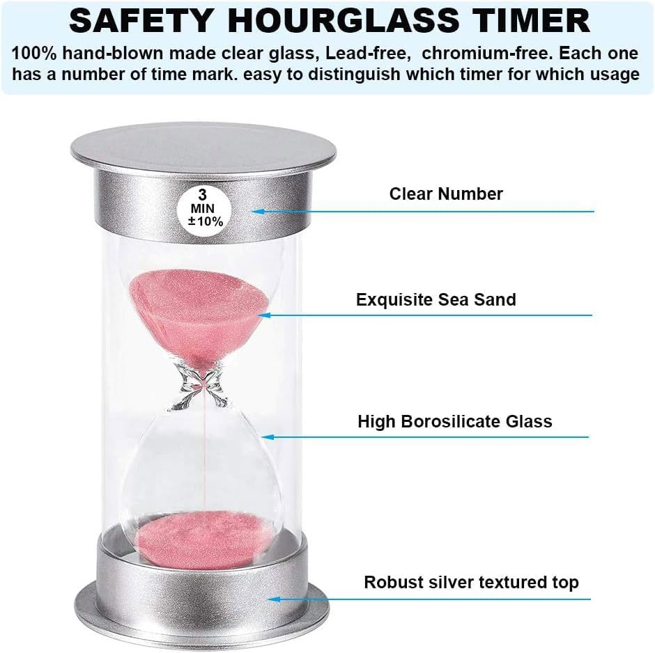 SuLiao 3 Minute Hourglass Timer Sand Clock: Unbreakable Pink Sand Watch 3 Min, Colorful Plastic Hour Glass Sandglass for Games, Classroom, Kitchen, Decoration