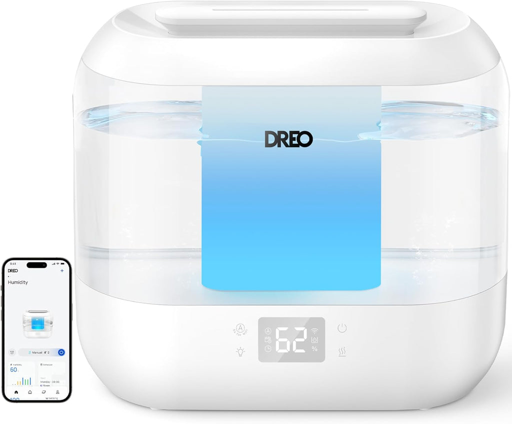 Dreo Smart Humidifier, Cool Mist Humidifiers for Bedroom, Quiet 4L Top Fill Ultrasonic Humidifiers for Home Office Plant & Baby with Nightlight, LED Display, 36H Runtime, APP/Voice Control, HM311S