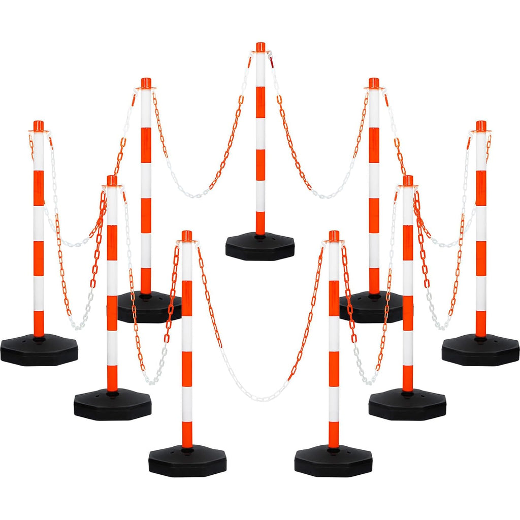 Amylove 9 Packs Traffic Delineator Post Cone with Base, Traffic Cones Safety Cones Caution Cones Plastic Stanchion Chain Safety Barriers with 6.6 Feet Link Chain and S Hooks for Parking Lot (Orange)