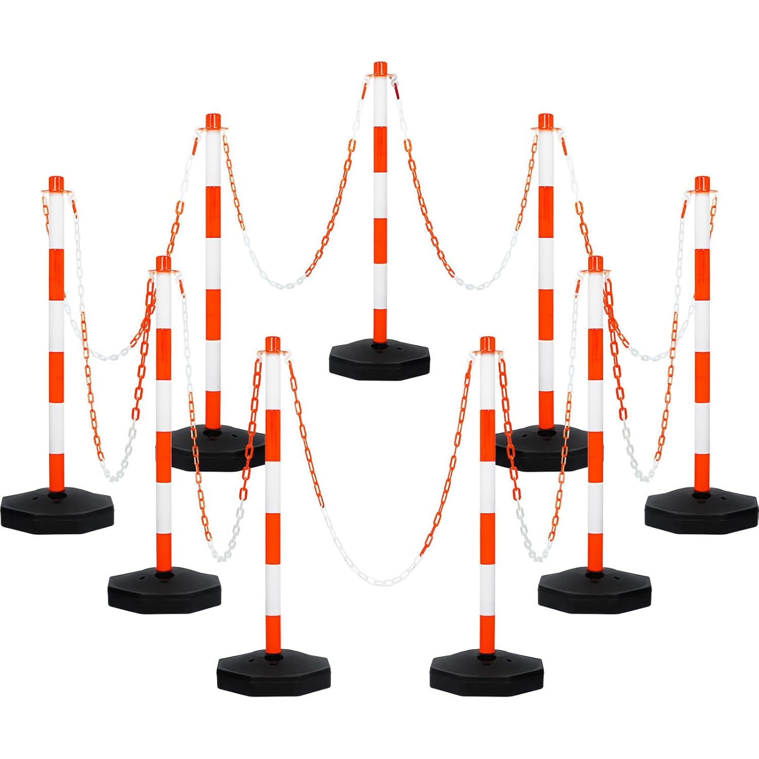 Amylove 9 Packs Traffic Delineator Post Cone with Base, Traffic Cones Safety Cones Caution Cones Plastic Stanchion Chain Safety Barriers with 6.6 Feet Link Chain and S Hooks for Parking Lot (Orange)