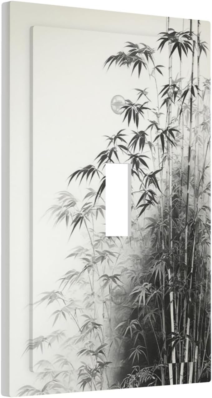 Watercolor Vintage Ink Bamboo Forest Single Toggle Light Switch Cover plate Outlet Cover Decorative Switchplate Wall Plates Electrical Panel Cover for Bathroom Living Room 5 X 3 IN