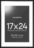 Homeforia 17x24 Picture Frame Black Wood, High End Oak 17x24 Poster Frames with Mat 13x19 Photo, 17 x 24 Wooden Frame Matted to 13 by 19 Print, 24x17 Hanging Frames, Tempered Glass, Wall Kit, Set of 1