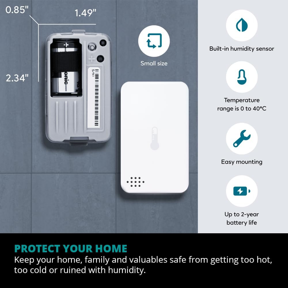Zigbee Temperature & Humidity Sensor by Ezlo – Monitors Temperature and Humidity Levels Across Your Home – Ideal for Bedrooms, Living Rooms, and Nurseries. Works with Alexa and Zigbee Hubs