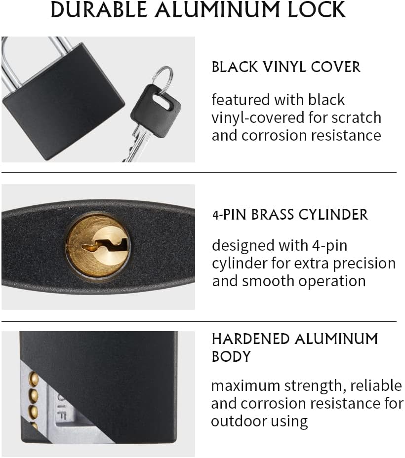 Covered Aluminum Padlock with Key, 8 Pack 1-9/16" Padlocks with Same Key，Key Lock for Outdoors