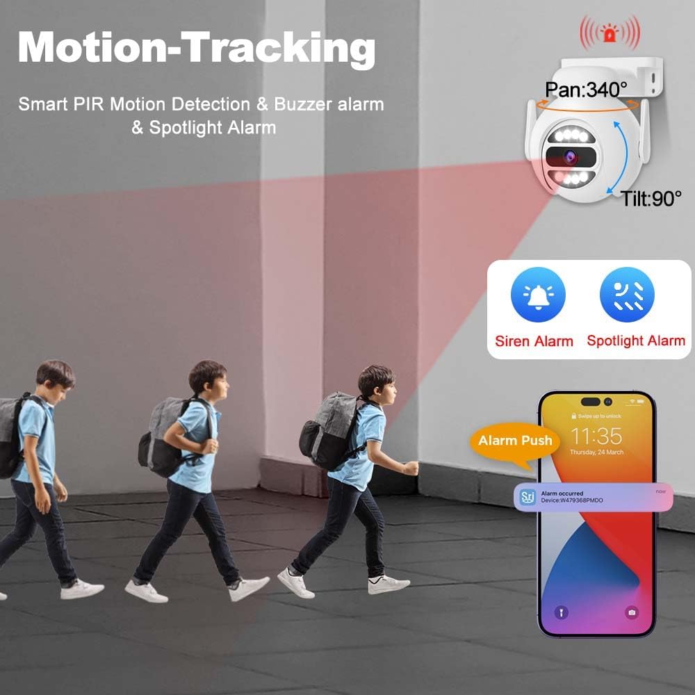 [Auto Tracking Alert 360° PTZ & 2-Way Audio] 8CH Plug&Play Wireless Cameras for Home Security, 4x1920P 5MP IP67 IR&Full Color Night Vison AI Motion Detection, 500G HDD 24/7 Recording Remote Control