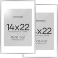 Homeforia 14x22 Picture Frame Silver, High End Metal 14 x 22 Frame with Mat 12 by 16 Photo, 14x22 Silver Poster Frame Matted to 12x16 in Print, 22x14 Hanging Frames, Tempered Glass, Wall Kit, Set of 2