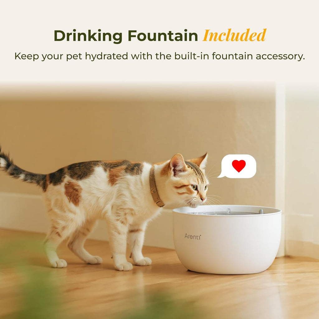 ARENTI Smart Automatic Cat Feeder and Water Fountain, 4L Pet Feeder Cat Food Dispenser with Camera, Dual Power, App Control, Live View & Night Vision, Meal Call, Hygienic Water Flow, Desiccant Bag