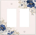 Decorative Outlet Covers Rustic Blue White Flowers Floral Penoy 2 Gang Wall Plate Double Rocker Two Switch Wall Cover Plate Jumbo Dual GFCI Face Plate for Bedroom Decor
