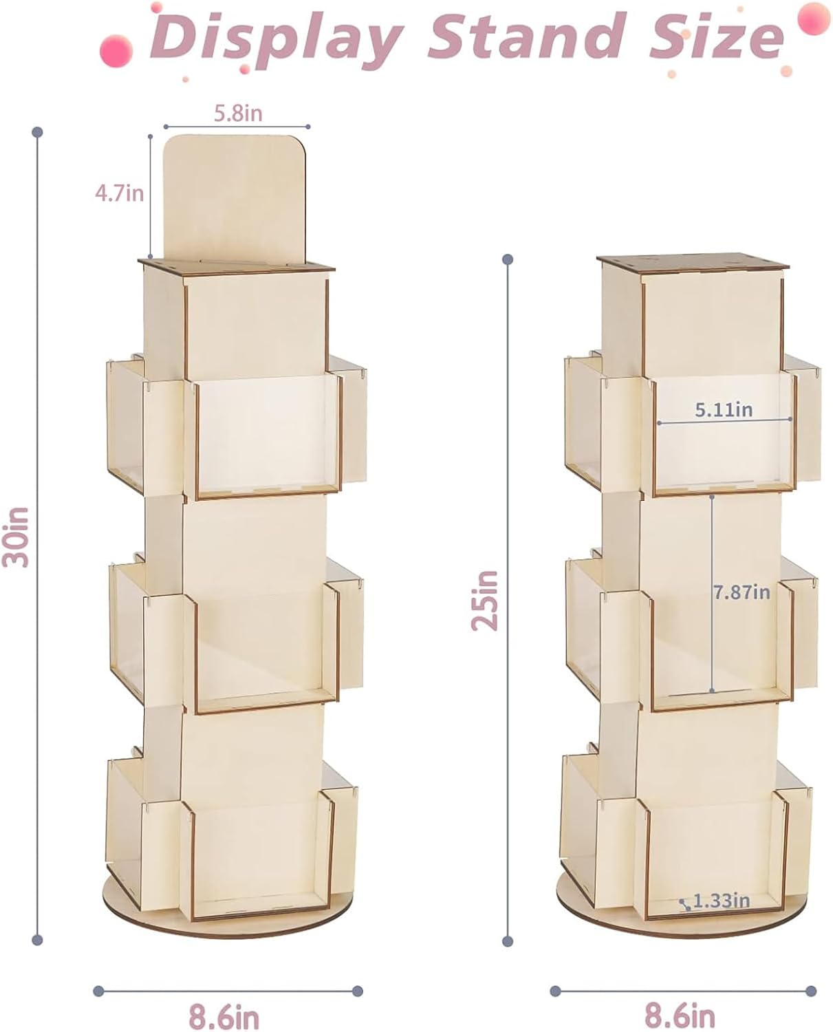 Natheeph Rotating Wooden Display Rack with Two Card Sticker for Greeting Card Vendor Coffee Bag 3 Tier Tabletop Display Stand