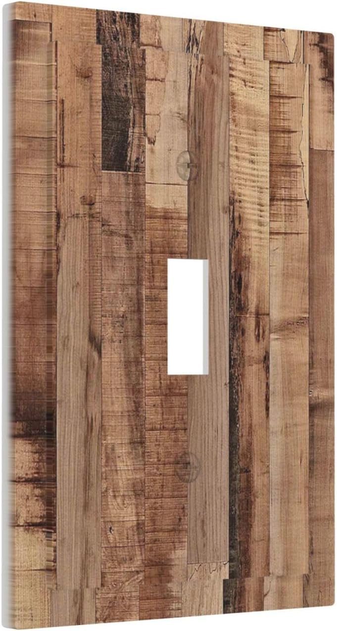 Decorative Light Switch Cover Rustic Brown Wood Grain 1 Gang Single Toggle Device Electrical Faceplate Switchplates Decorator Outlet Wall Plate for Farmhouse Kitchen Decor