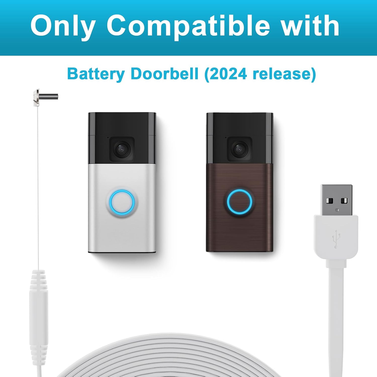 Doorbell Charger for Ring Battery Doorbell(2024 Release), USB C Charger Cable for No Drill Doorbell, 90 Degree USB C 17Ft Doorbell Charging Cable Sustainable Power Supply
