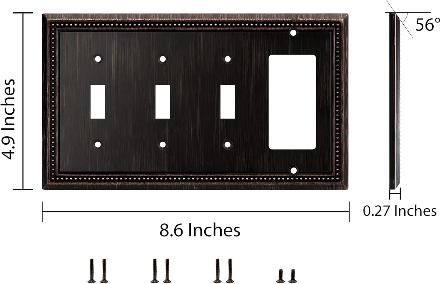 Henne Bery Sunken Pearls Heavy Duty Decorative Wall Plate Switch Plate Outlet Cover (Triple Toggle/Single Decorator, Aged Bronze)